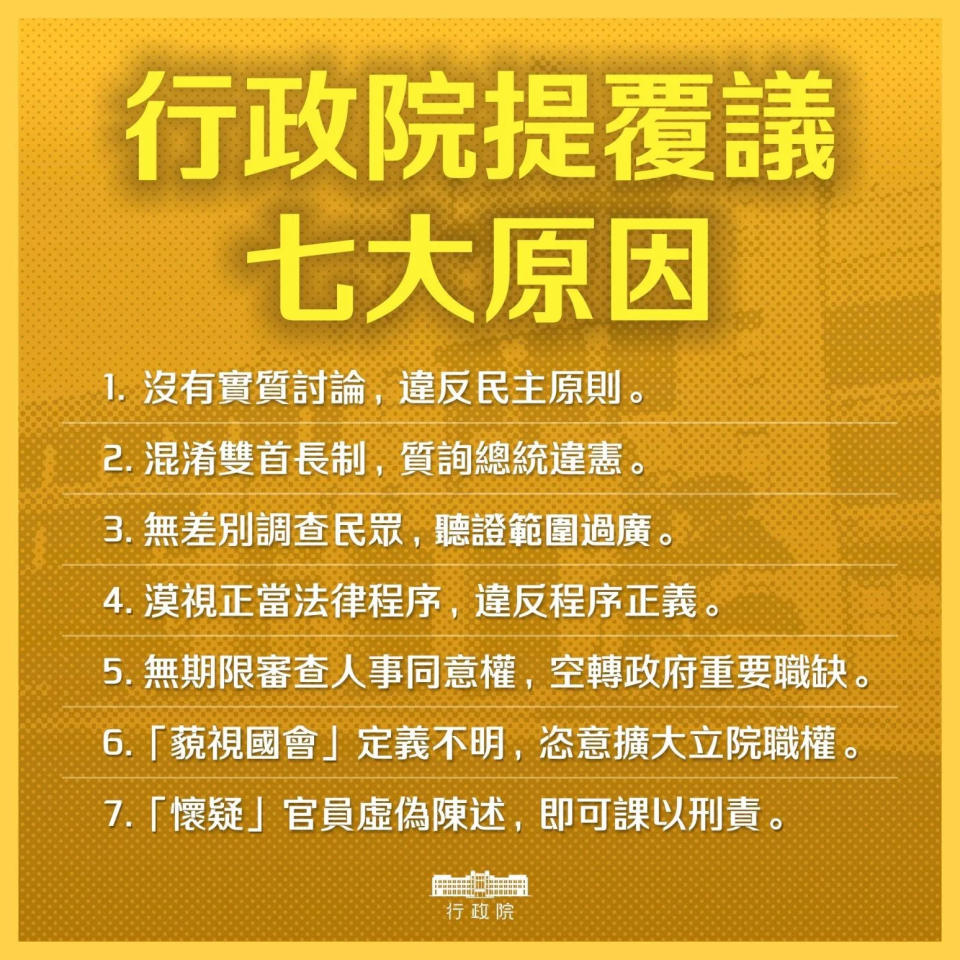 <strong>行政院覆議書，7大理由。（圖／行政院提供）</strong>