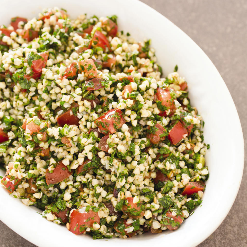 This undated photo provided by America's Test Kitchen in December 2018 shows Tabbouleh in Brookline, Mass. This recipe appears in the cookbook "Complete Mediterranean." (Carl Tremblay/America's Test Kitchen via AP)