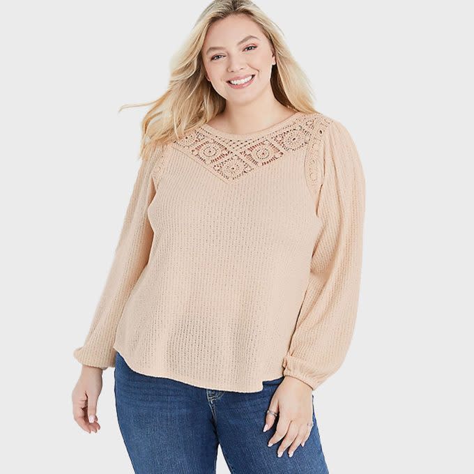 Plus Size Long Sleeve Crochet Top