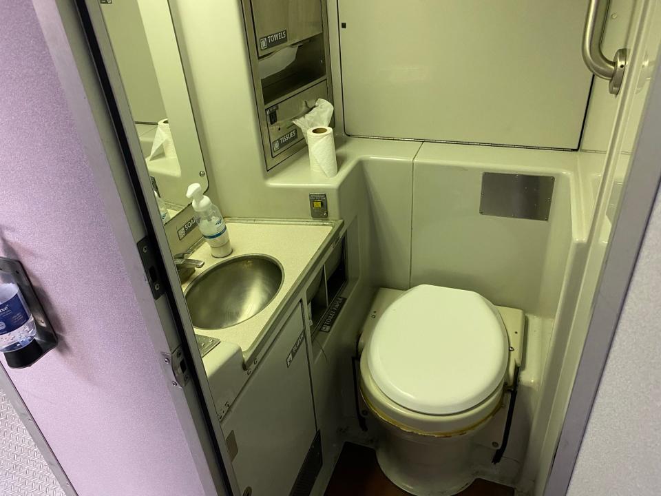 interior shot of the bathroom on an amtrak train