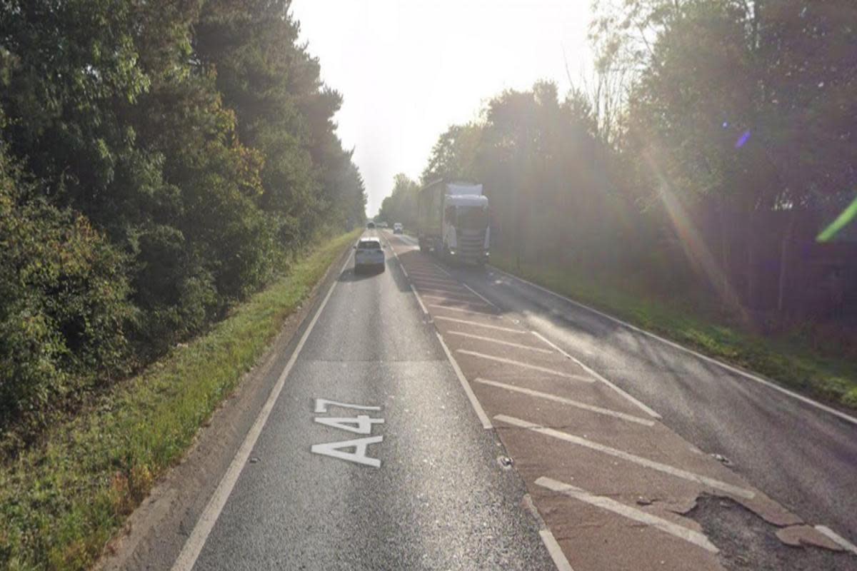 There are long delays on the A47 following a crash at Honingham <i>(Image: Google)</i>