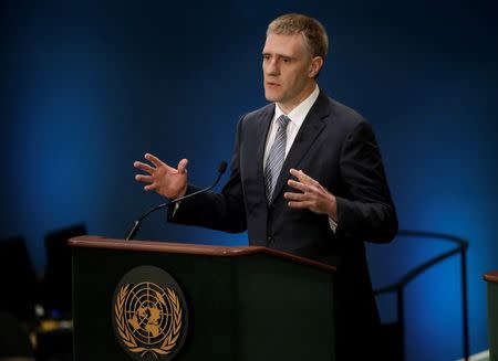 Montenegro Foreign Minister Igor Luksic speaks during a debate in the United Nations General Assembly between candidates vying to be the next U.N. Secretary General at U.N. headquarters in Manhattan, New York, U.S., July 12, 2016. REUTERS/Mike Segar