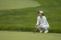 Rose Zhang looks over the 10th green during the first round of the LPGA Cognizant Founders Cup golf tournament, Thursday, May 9, 2024, in Clifton, N.J. (AP Photo/Seth Wenig)