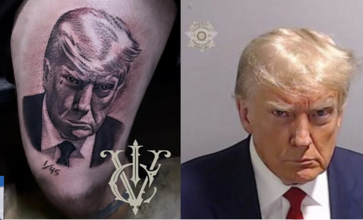 La foto del tatuaje y de la ficha de Trump