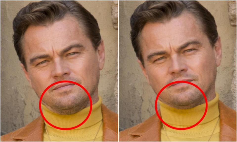 Leonardo DiCaprio’s chin was noticeably photoshopped for the promotional picture of ‘<span>Once Upon a Time in Hollywood’. </span>Source: Sony Pictures Entertainment