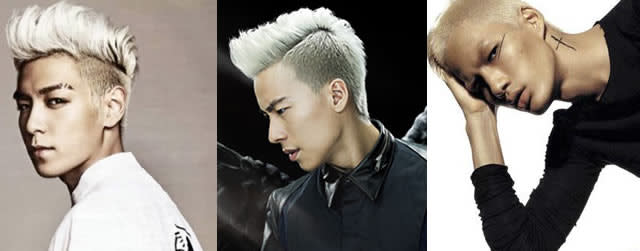 K-pop group Big Bang's T.O.P, Nat Ho and local model Colin Wee sport a similar blonde hairdo. (Photos from Ho's blog)