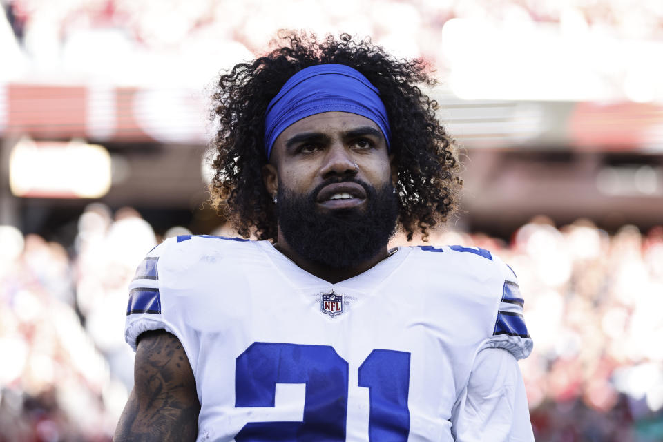Ezekiel Elliott played last season with the New England Patriots after seven years in Dallas. (Photo by Michael Owens/Getty Images)