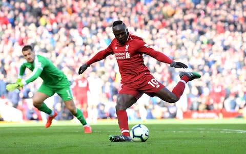 Sadio Mane of Liverpool scores his sides fourth goal during the Premier League match between Liverpool FC and Burnley FC at Anfield on March 10, 2019 in Liverpool, United Kingdom - Credit: Getty Images&nbsp;