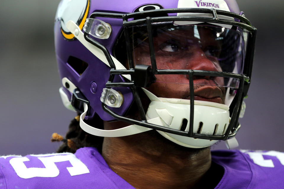 MINNEAPOLIS, MN - AUGUST 24:  Alexander Mattison #25 of the Minnesota Vikings during warm-ups before preseason play against the Arizona Cardinals at U.S. Bank Stadium on August 24, 2019 in Minneapolis, Minnesota. (Photo by Adam Bettcher/Getty Images)