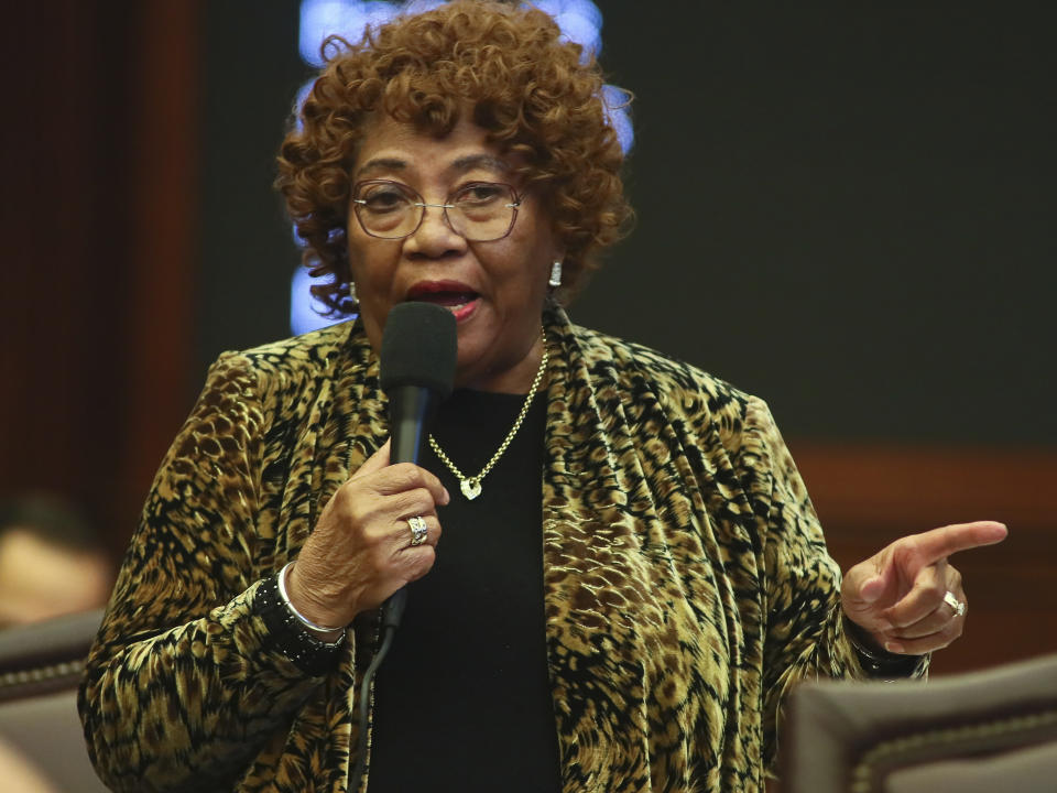 State Sen. Geraldine Thompson, D-Orlando ,speaks in opposition to Senate Bill 4B - Statewide Prosecutor, Wednesday, Feb. 8, 2023 at the Capitol in Tallahassee, Fla. (AP Photo/Phil Sears)