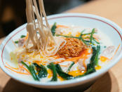 <p>The restaurant’s specialty is its hot spicy soy milk chicken soba. </p>