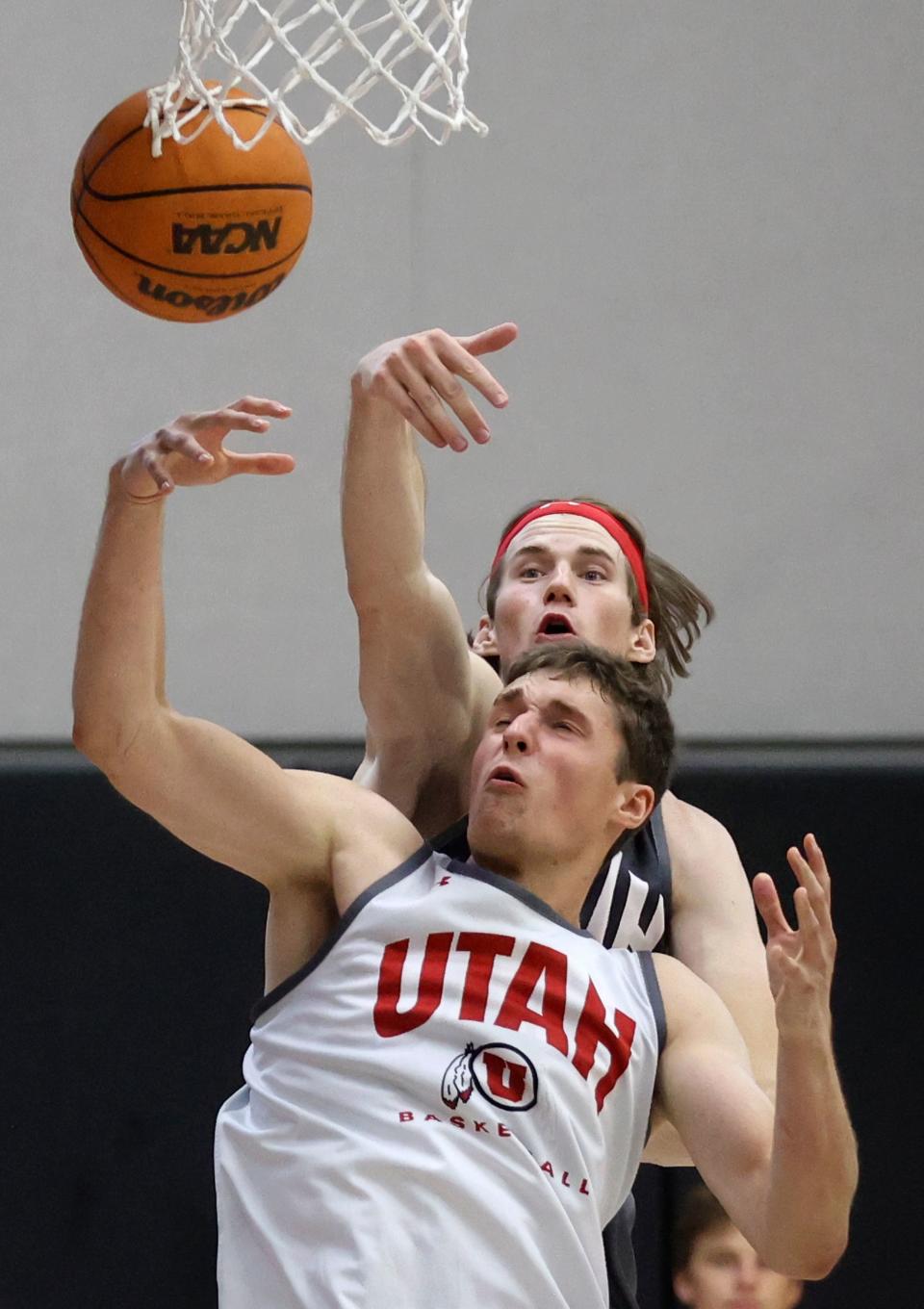 Ben Carlson and Branden Carlson practice with the Utah Runnin’ Utes at the Jon M. and Karen Huntsman Basketball Facility in Salt Lake City on Tuesday, Sept. 26, 2023. | Kristin Murphy, Deseret News