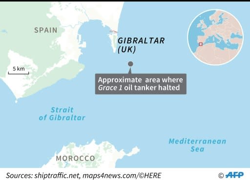 Map locating the area where an oil tanker, thought to be heading for Syria, was seized off Gibraltar