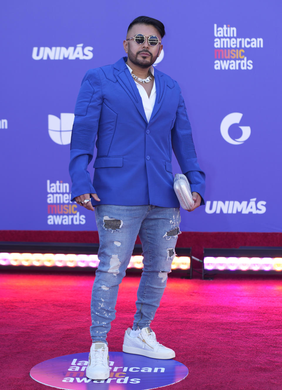 Obie LeBeau arrives at the Latin American Music Awards on Thursday, April 20, 2023, at the MGM Grand Garden Arena in Las Vegas. (AP Photo/John Locher)