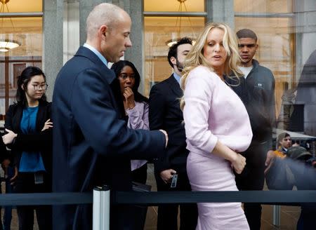 Stormy Daniels enters federal court in the Manhattan borough of New York City, New York, U.S., April 16, 2018. REUTERS/Brendan Mcdermid/Files