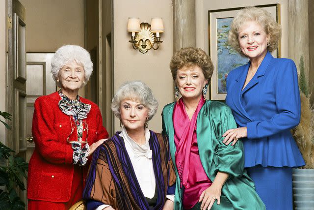 <p>Paul Drinkwater/NBCU Photo Bank/Getty</p> Estelle Getty, Bea Arthur, Rue McClanahan, and Betty White on 'The Golden Girls'