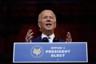 President-elect Joe Biden speaks at The Queen theater Wednesday, Nov. 25, 2020, in Wilmington, Del. (AP Photo/Carolyn Kaster)