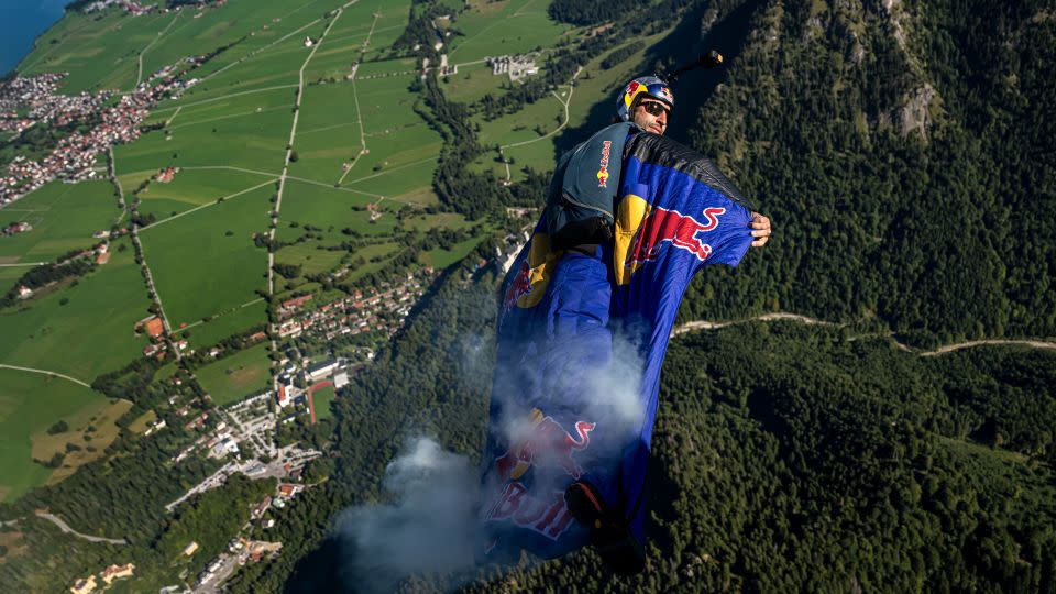 Manow used an adapted wingsuit system that he built himself for the flight. - Joerg Mitter/RDBLP/Red Bull/AP