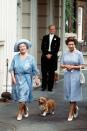 <p>The Queen Mother posed for a few pictures to celebrate her 83rd birthday with her daughter outside of Clarence House. </p>