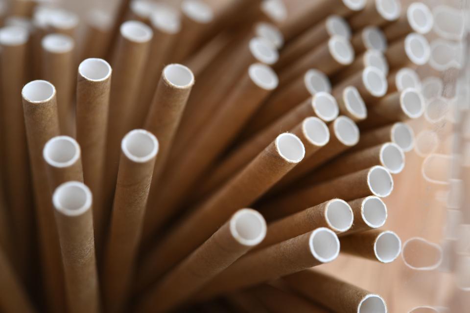 Cardboard straws are pictured in a recycling facility in Bourg-Blanc, western France, on August 13, 2019. (Photo by Fred TANNEAU / AFP)        (Photo credit should read FRED TANNEAU/AFP/Getty Images)