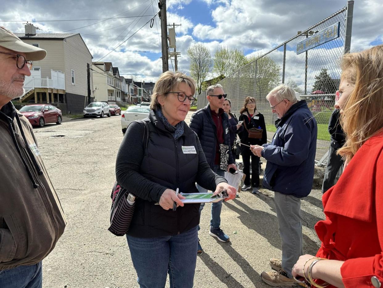 PHOTO: ABC News' MaryAlice Parks interviews Environmental Voter Project volunteers in Pittsburgh, PA. (Julia Cherner/ABC News)