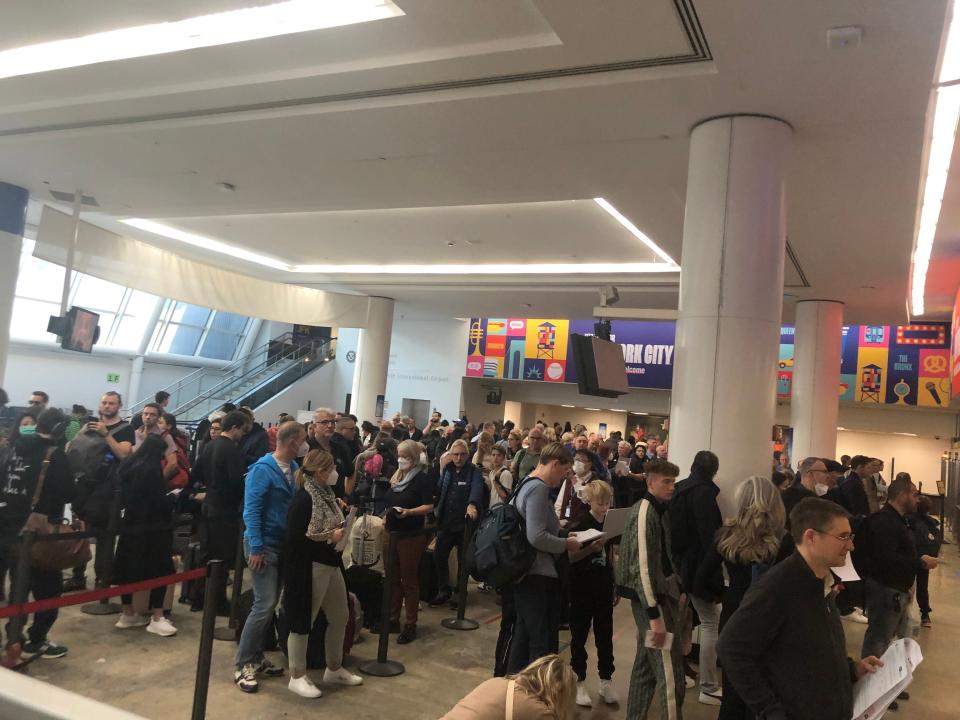 The U.S. citizens line for passport control at JFK Terminal 1 on Oct. 17, 2022.