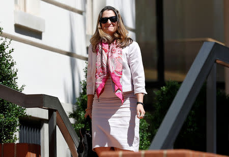 Canadian Foreign Affairs Minister Chrystia Freeland arrives for a meeting with U.S. Trade Representative Robert Lighthizer in Washington, U.S., May 15, 2019. REUTERS/Kevin Lamarque