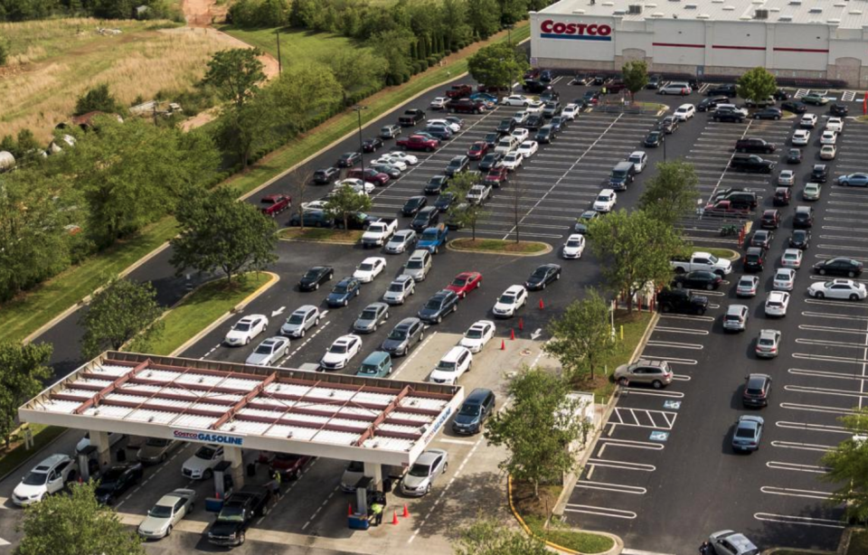 A huge line outside a petrol station in Greensboro, North Carolina. Source: AP