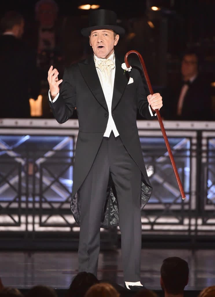 NEW YORK, NY - JUNE 11: Host Kevin Spacey performs onstage during the 2017 Tony Awards at Radio City Music Hall on June 11, 2017 in New York City. (Photo by Theo Wargo/Getty Images for Tony Awards Productions)