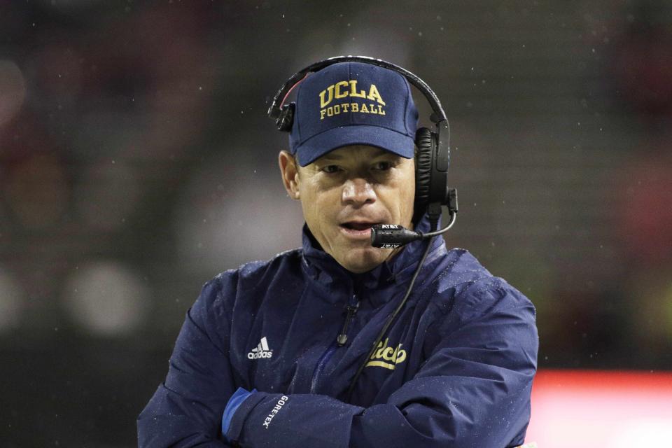 UCLA coach Jim Mora made a change to his staff a day after the season ended. (AP Photo/Young Kwak)