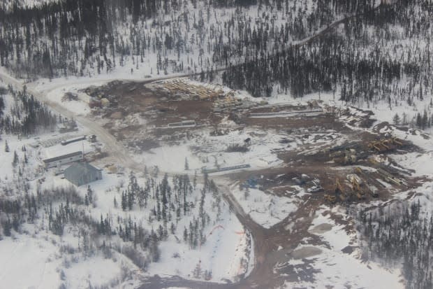 An old core library can be seen near the top of this aerial photograph of the Nechalacho Demonstration Project staging area on Thursday. It is surrounded by heavy machinery that'll soon be put to use. 