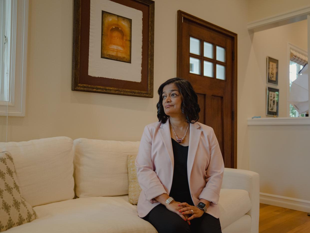 Rep. Pramila Jayapal (D-Wa.) at her home on Tuesday, Aug. 16, 2022, in Seattle, Wash