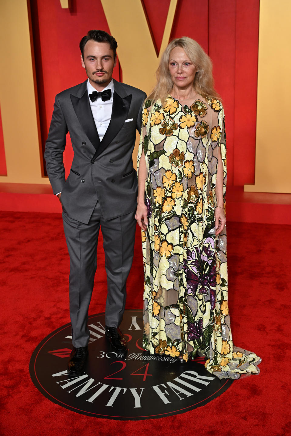 Brandon Thomas Lee and Pamela Anderson attending the Vanity Fair Oscar Party held at the Wallis Annenberg Center for the Performing Arts in Beverly Hills, Los Angeles, California, USA. Picture date: Sunday March 10, 2024. (Photo by Doug Peters/PA Images via Getty Images)