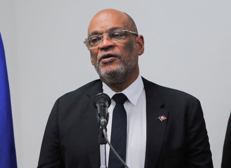 FILE PHOTO: Haiti's Prime Minister Ariel Henry addresses the media, in Port-au-Prince