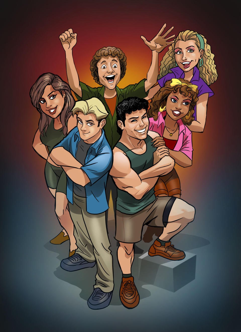 This image released by Lion Forge Comics shows an animated version of the cast from the popular TV series "Saved by the Bell." NBCUniversal is partnering with Lion Forge Comics to develop licensed comic books based on popular TV shows from the 1980s and 90s. In addition to "Saved by the Bell," Lion Forge will will write, develop and publish digital comics based on "Airwolf," "Knight Rider," "Miami Vice," and "Punky Brewster." (AP Photo/Lion Forge Comics)