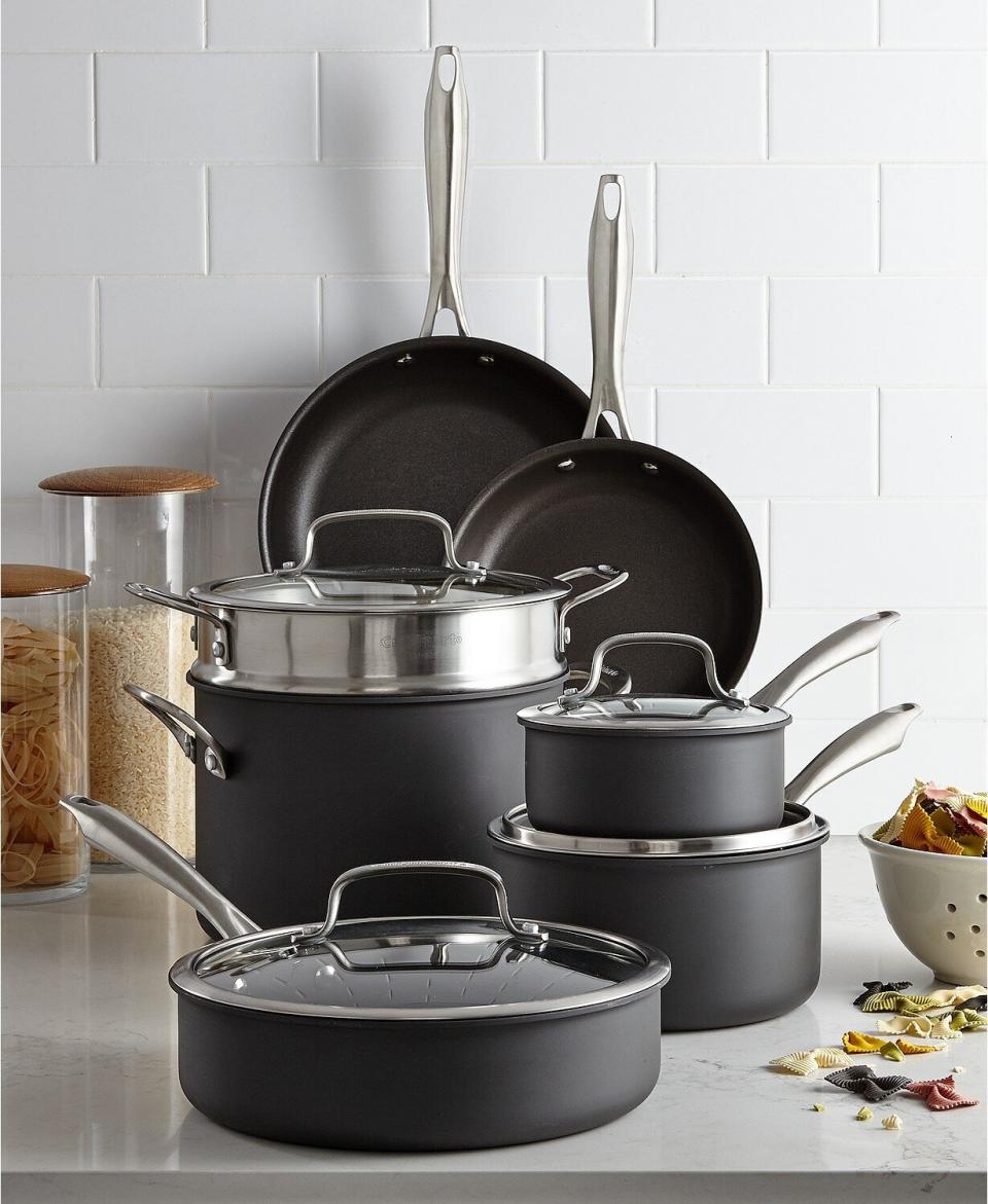 In search of a completely new set of cookware? You're in luck &mdash; you can't go wrong with this set from beloved brand Cuisinart. The set includes different sized saucepans and skillets, plus a pasta insert for when you're making a big meal. All of the pans have a non-stick finish that's meant to help them last long. <a href="https://fave.co/3n8GjoA" target="_blank" rel="noopener noreferrer">Originally $335, get the set on sale for $200 at Macy's</a>.