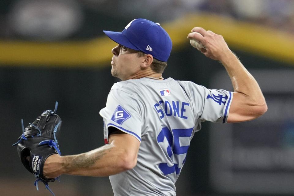 Dodgers starting pitcher Gavin Stone delivers against the Arizona Diamondbacks.