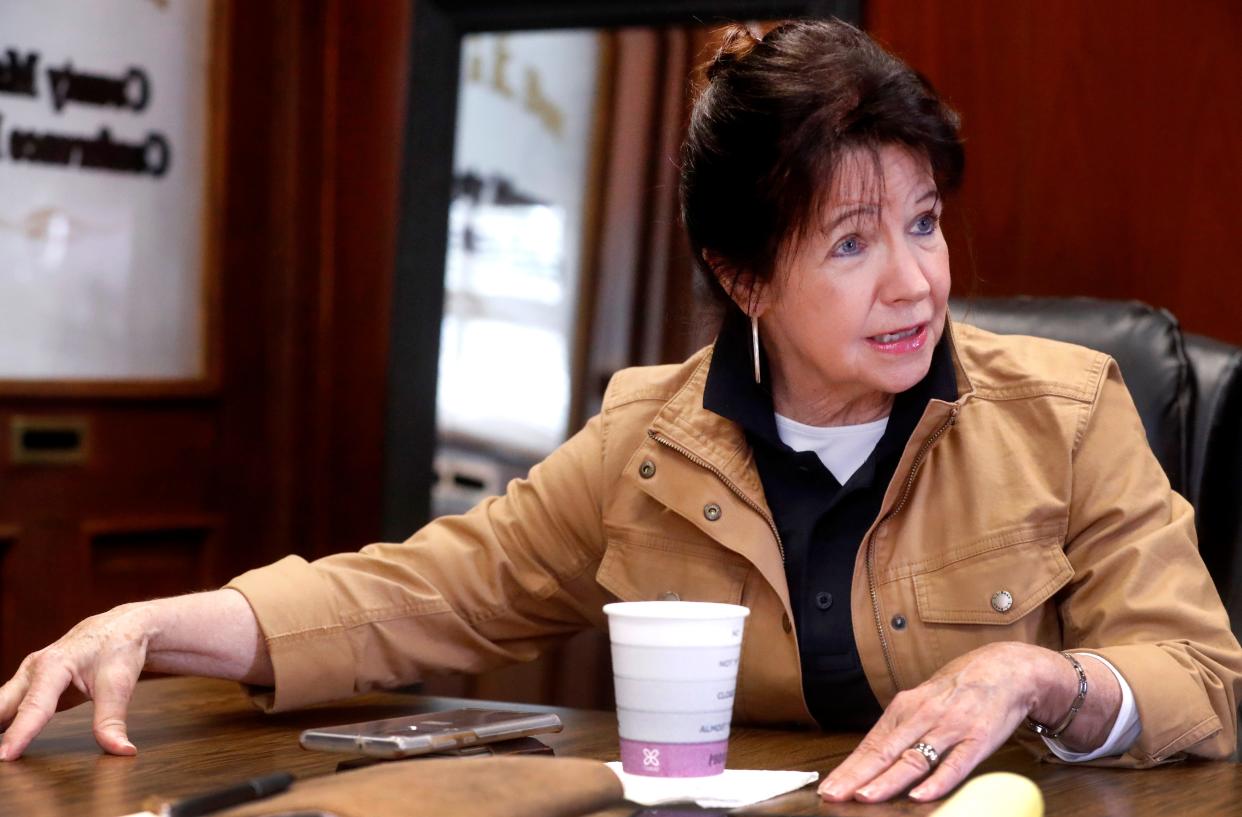 Maury County Mayor Sheila Butt is interviewed in her office in the Maury County Courthouse about a proposed tax bill to help fund school construction in her county on Thursday, April 4, 2024, in Columbia, Tenn.