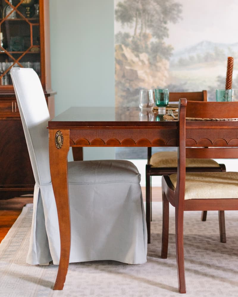 Details around wooden dining table after renovation.