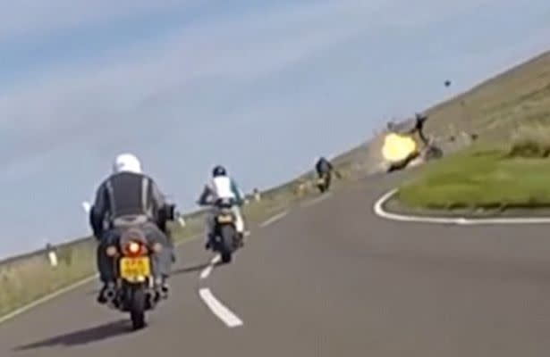 Lewis Clark and the other rider crash head on. Source: Isle of Man Police