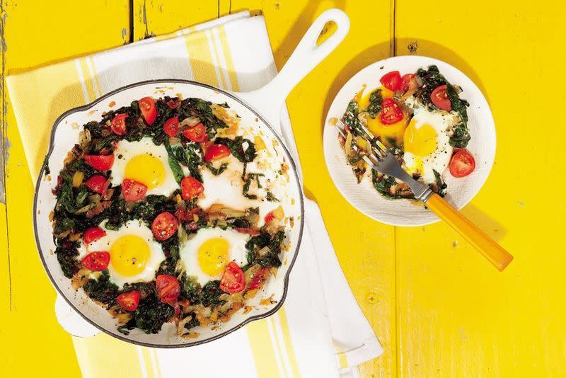 1) Chard Breakfast Skillet with Egg, Onion, and Tomato
