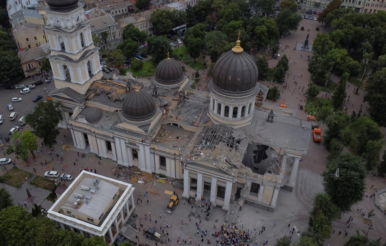 A view shows the Transfiguration Cathedral damaged by Russian missile strike (REUTERS)