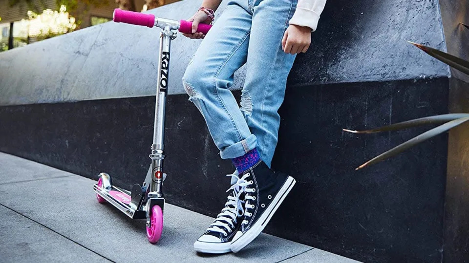 Kids can cruise around the neighborhood with the Razor A Kick scooter now on sale.