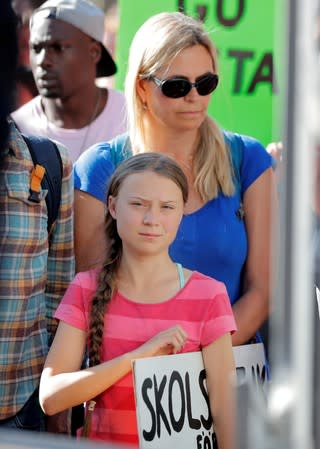 Sixteen year-old Swedish climate activist Greta Thunberg at Global Climate Strike in Manhattan in New York