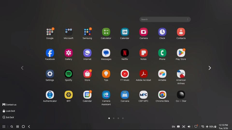 Samsung DeX app drawer on Windows