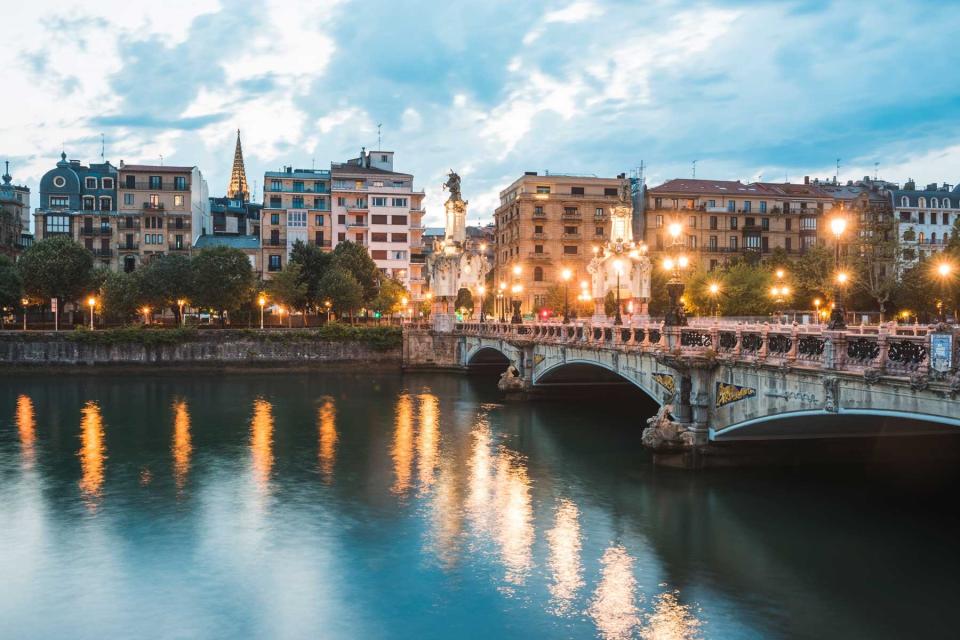 A bridge aglow in San Sebastian, Spain, voted one of the best cities in the world