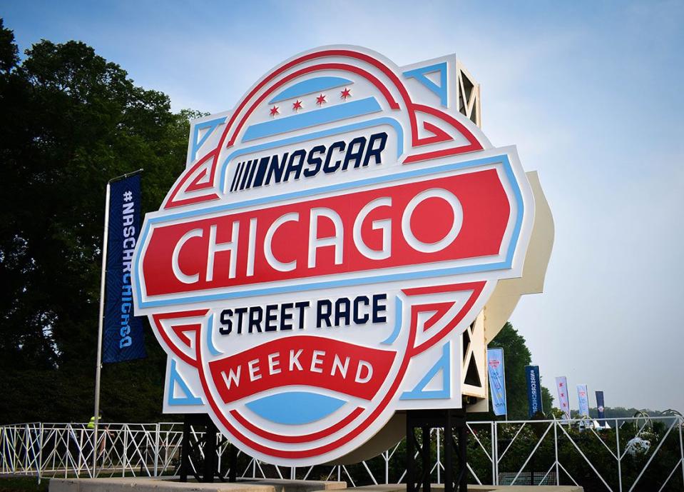 A giant logo of the Chicago Street Race