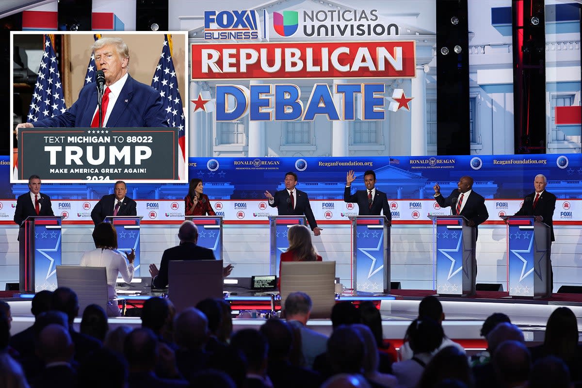 Former President Donald Trump was  absent from the debate last night as Republican candidates clashed  (ES Composite)