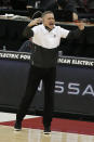 Ohio State head coach Chris Holtmann shouts to his team against Penn State during the second half of an NCAA college basketball game Wednesday, Jan. 27, 2021, in Columbus, Ohio. Ohio State beat Penn State 83-79. (AP Photo/Jay LaPrete)