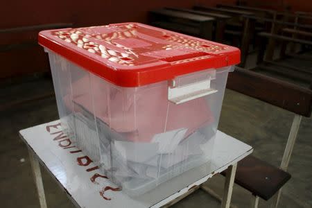 Ballots are seen in a box at a polling station in Brazzaville, Congo Republic, October 25, 2015. REUTERS/Roch Baku